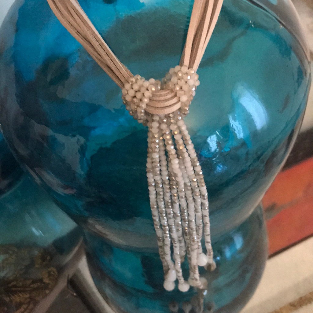 Leather And Silver Tone Necklace